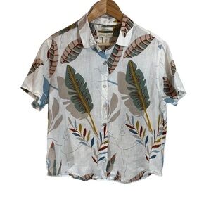 Cynthia Rowley Linen Short Sleeve Tropical Dancer Shirt